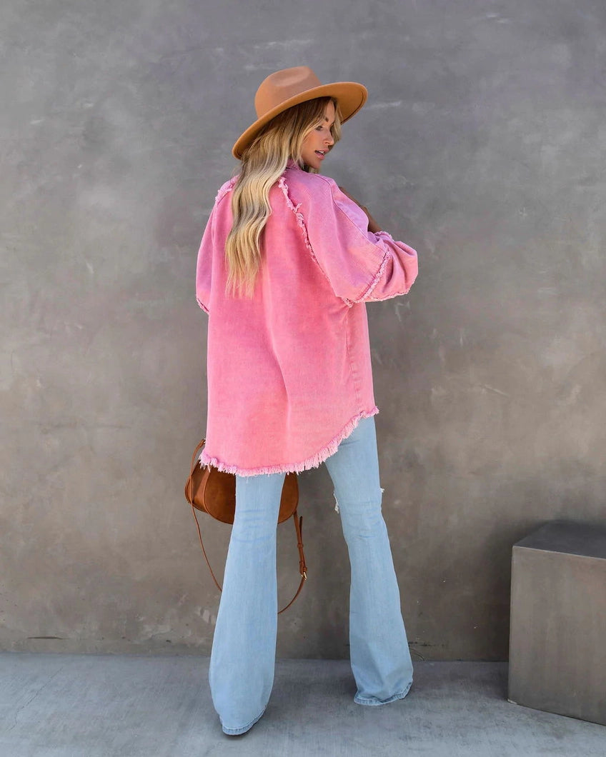 Long Sleeve Solid Pink Daily Jacket