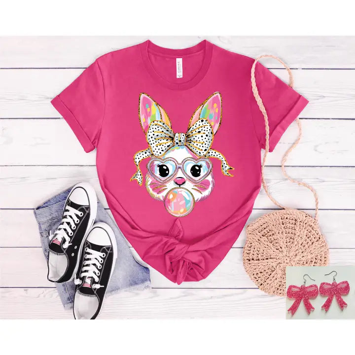 Colorful Bunny Bubble Gum Easter Tee