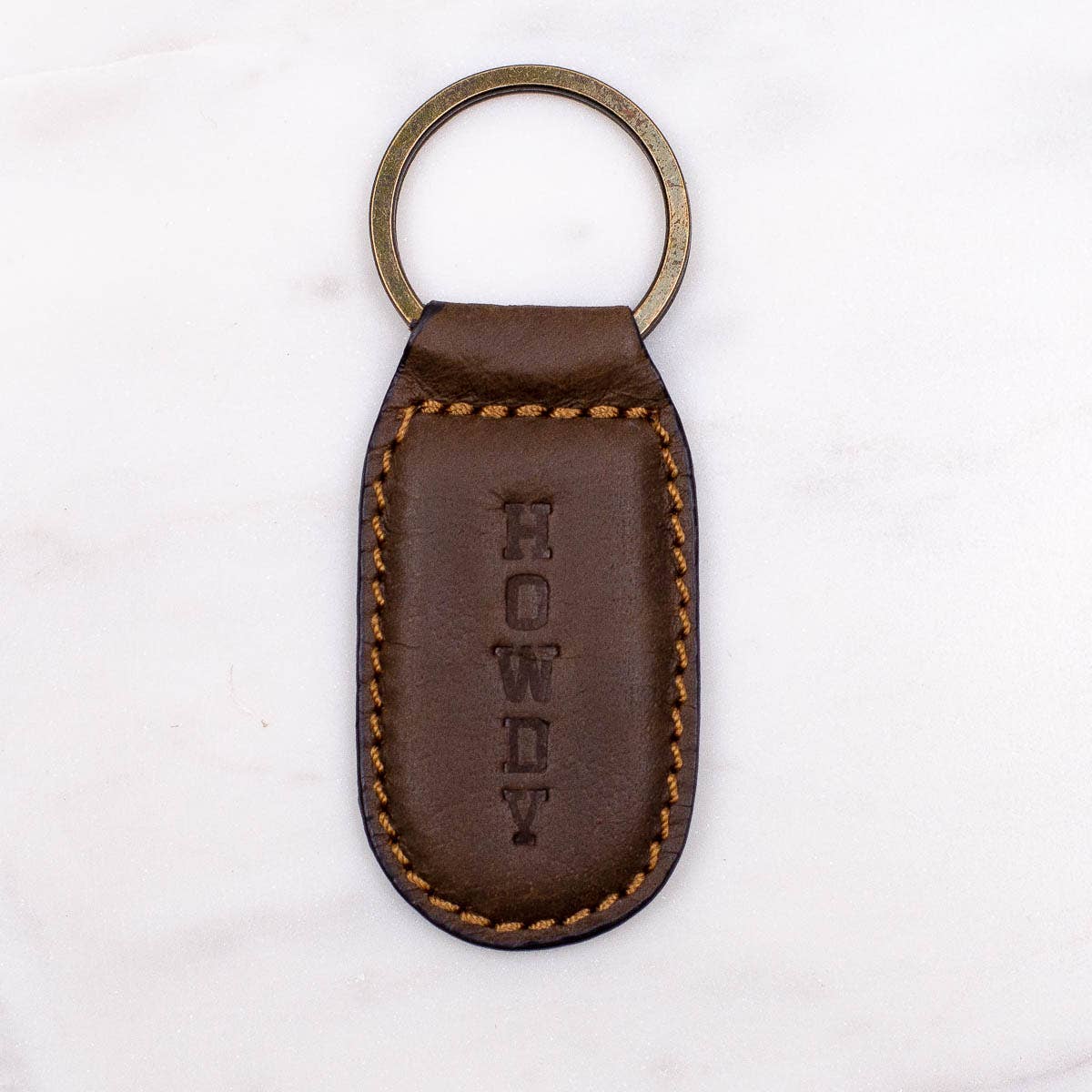 Howdy Leather Embossed Keychain Dark Brown 1.35x2.55