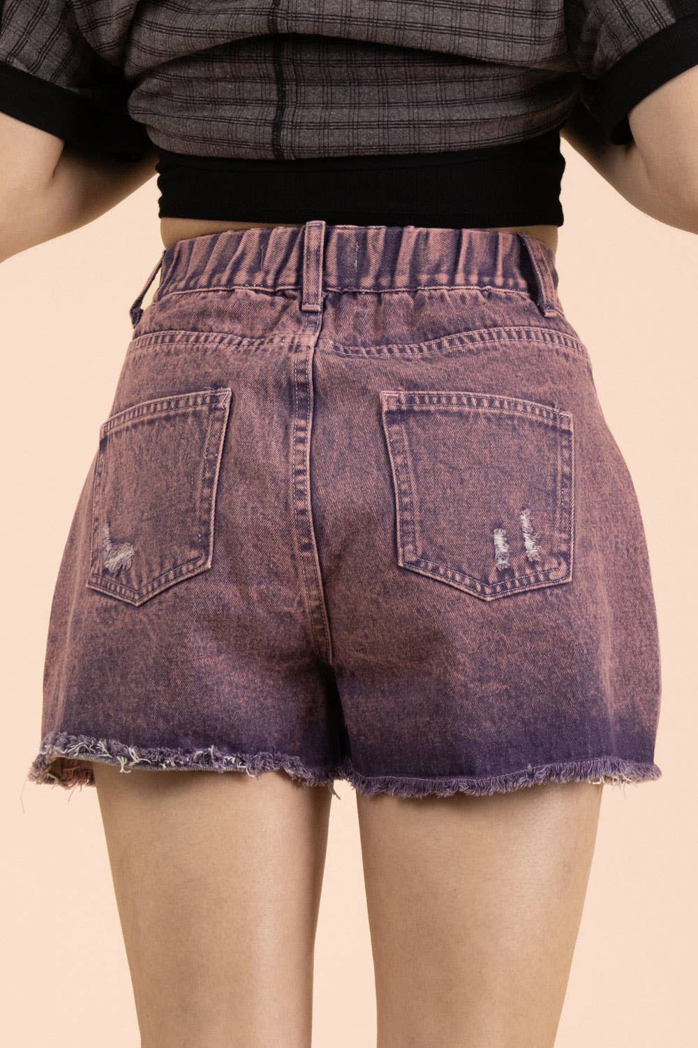 Mineral Washed Denim Distressed Shorts