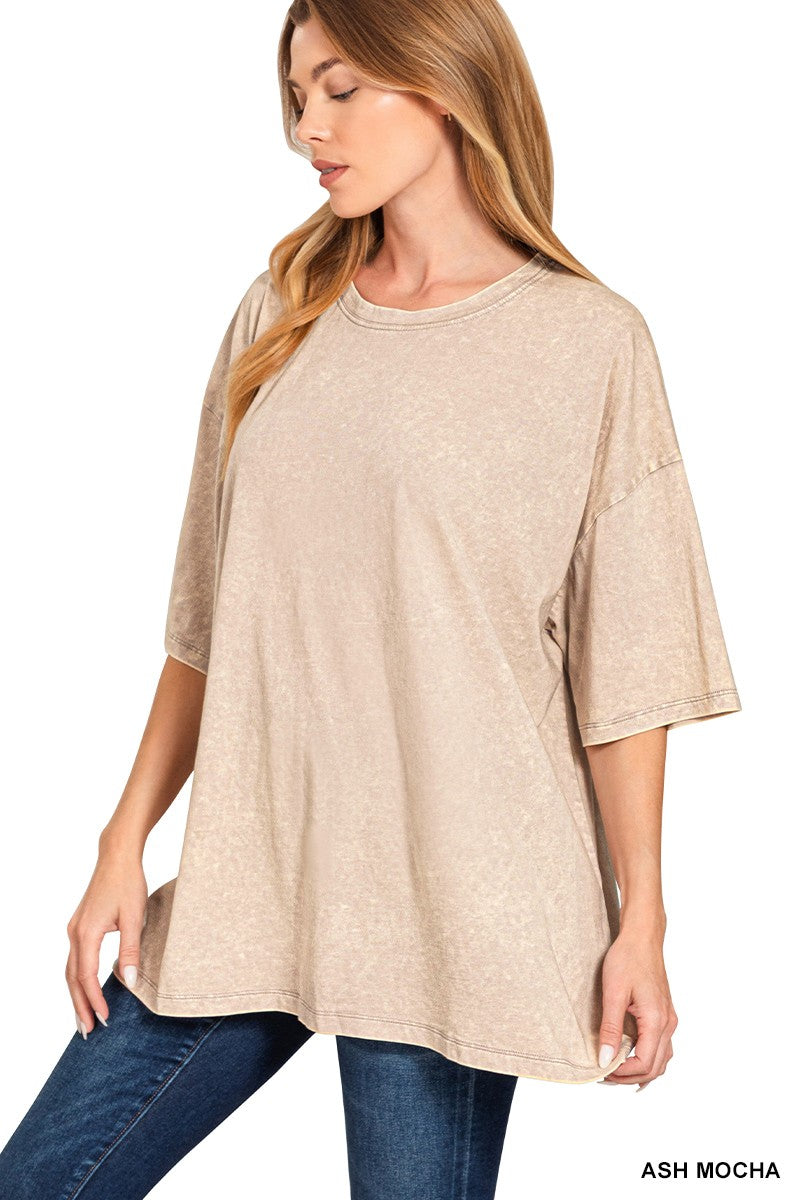 Acid Wash Cotton Drop Shoulder Boyfriend Box Tee