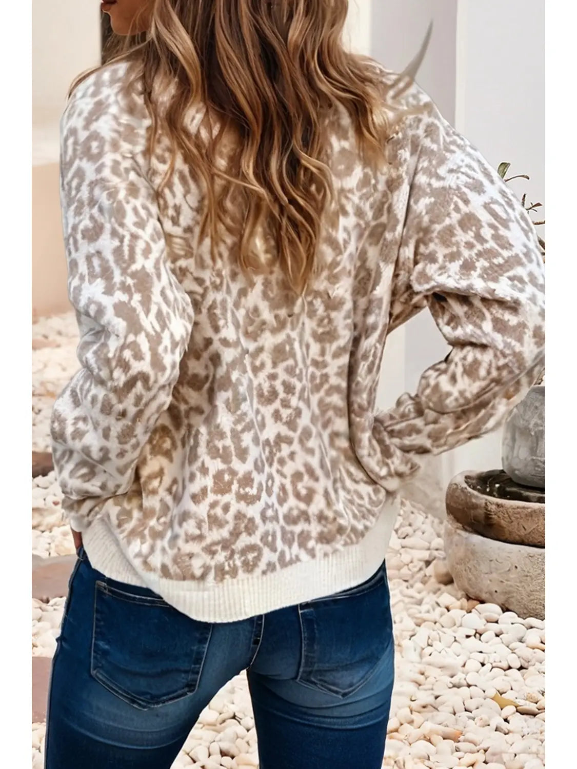 Leopard Drop Shoulder Chunky Knitted Cardigan Sweater