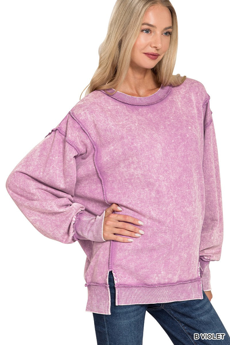 Violet Acid Wash Terry Exposed Seam Sweatshirt