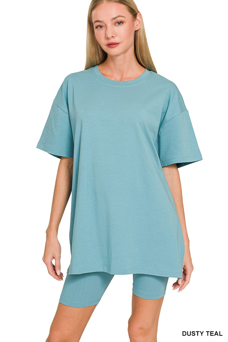 Cotton Round Neck Top & Biker Shorts