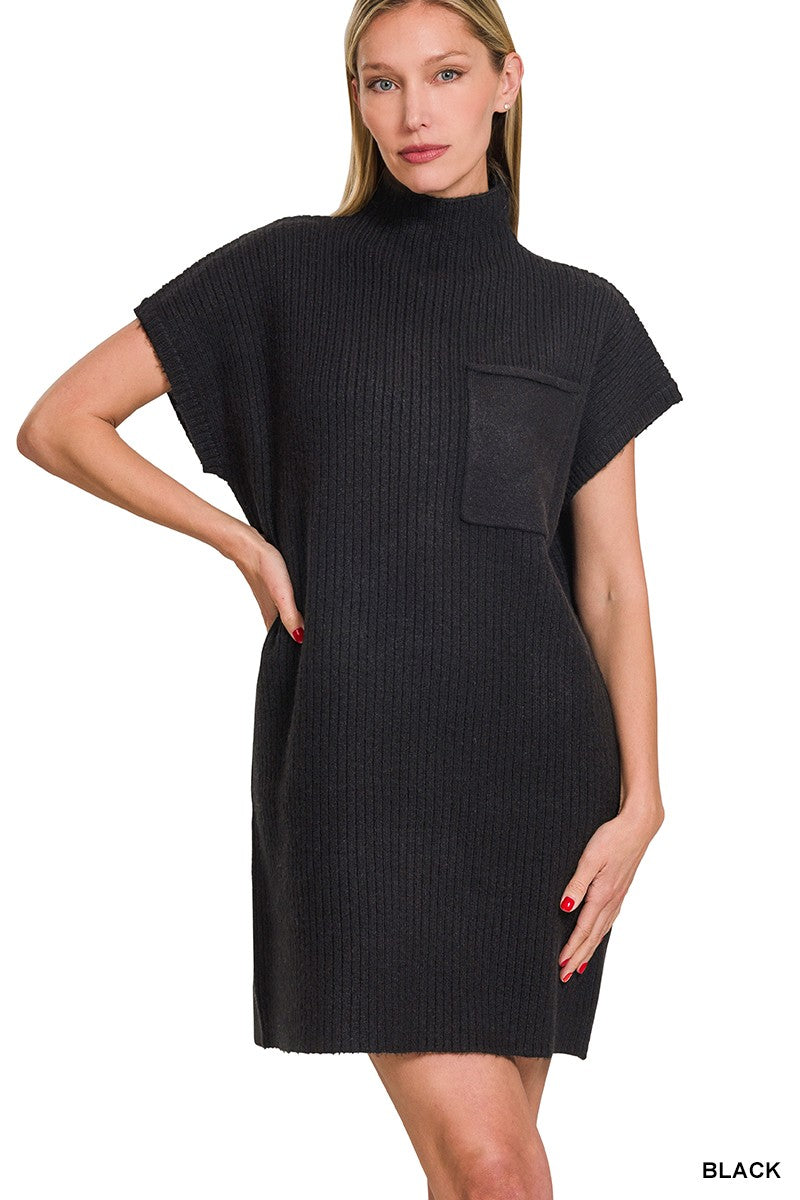 Mock Neck Short Sleeve Sweater Dress