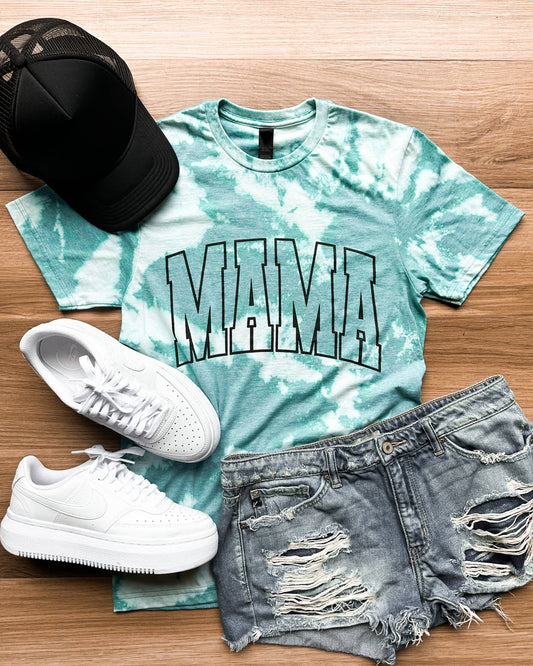 Mama Varsity Bleached Graphic Tee: Blue