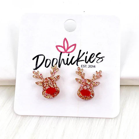Doohickies Glitter Rudolph Christmas Stud Earring