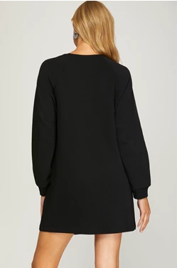 Long Sleeve Heavy Knit Black Mini Dress
