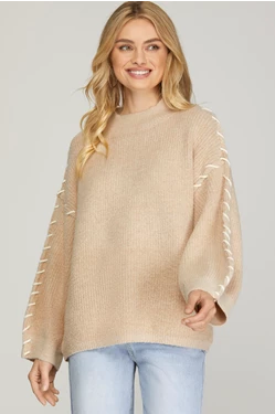Taupe Contrast Stitch Sweater