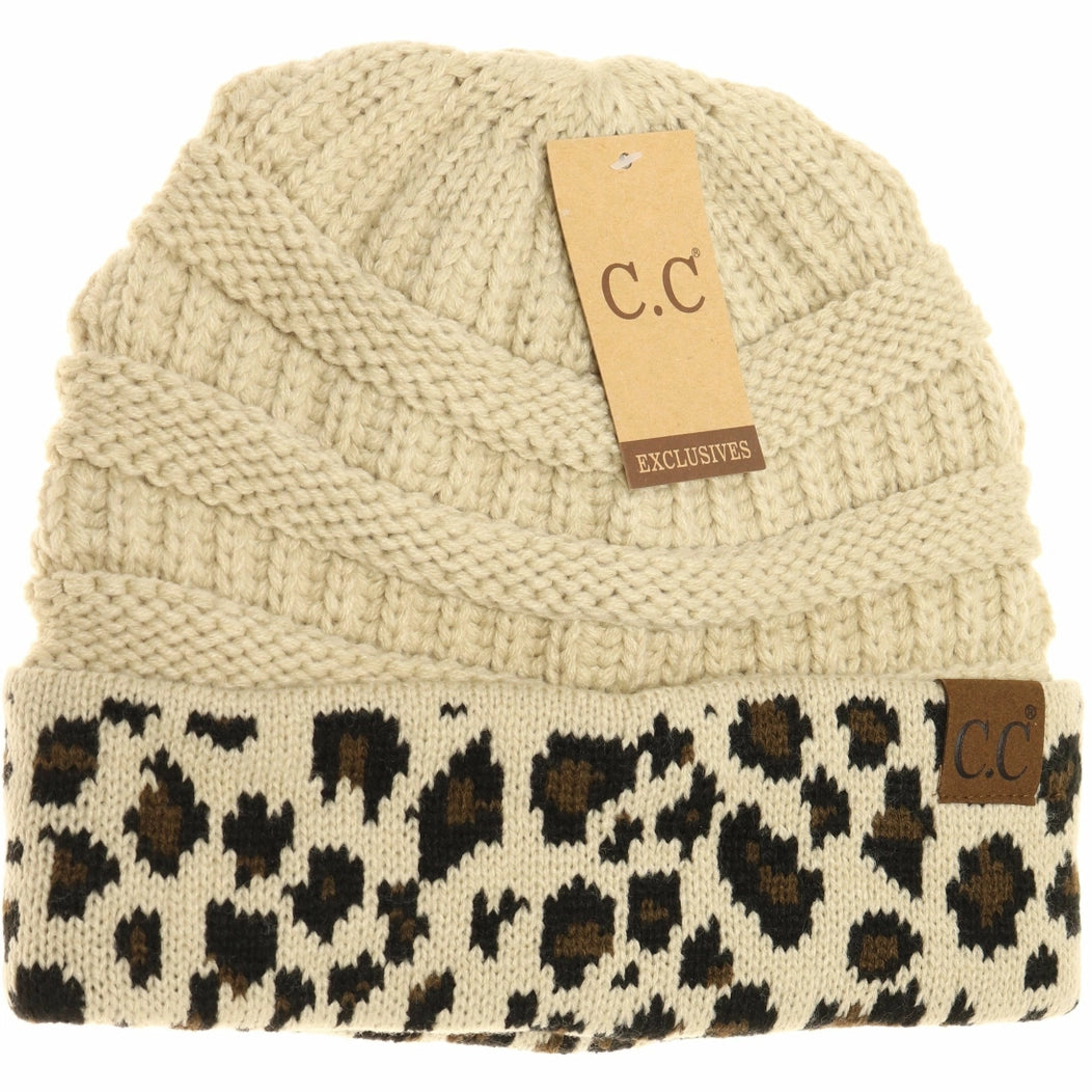 Matching Cuff Leopard Print CC Beanie