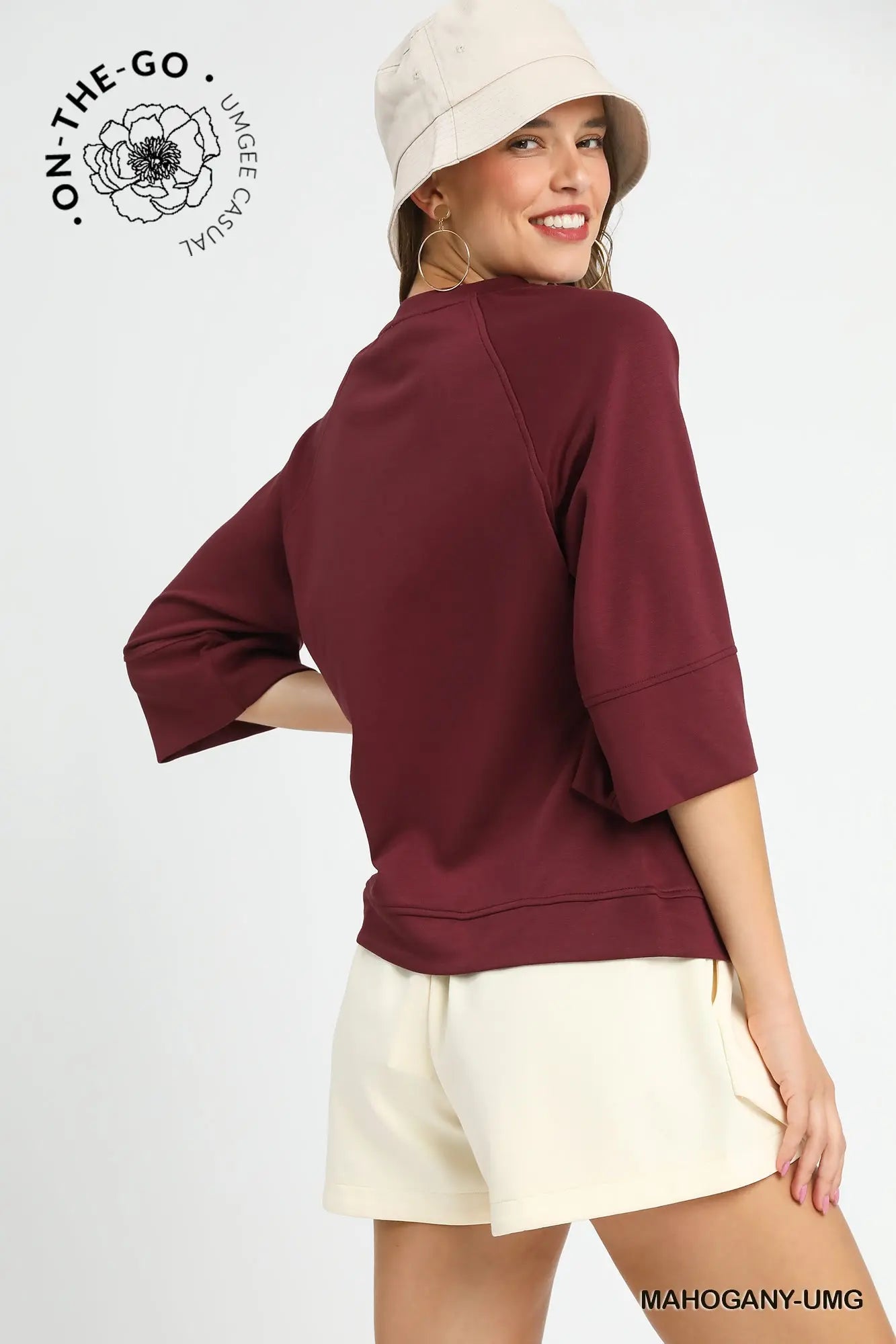 Mahogany 3/4 Sleeved Drop Shoulder Top