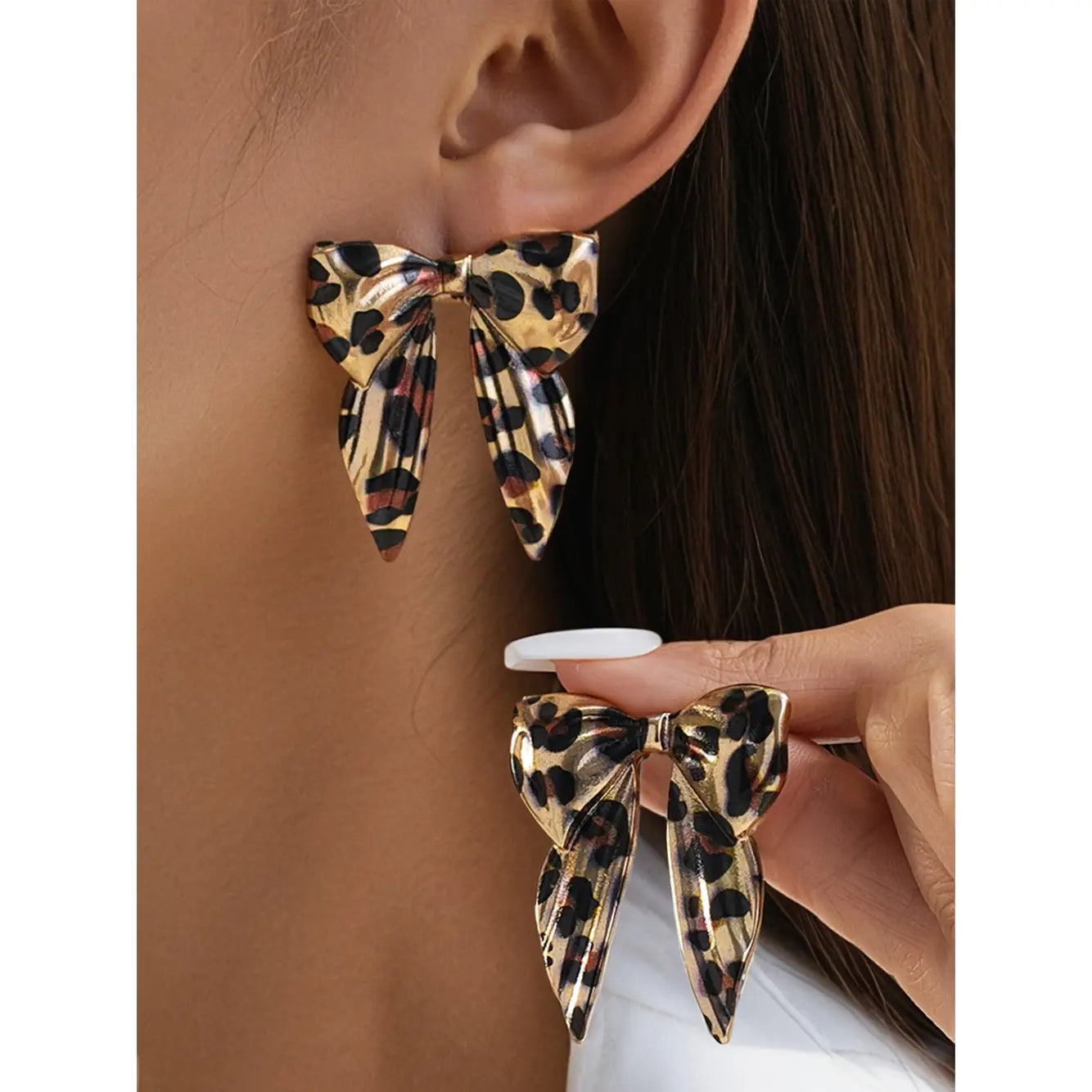Leopard Print Bow Knot Plated Alloy Earrings