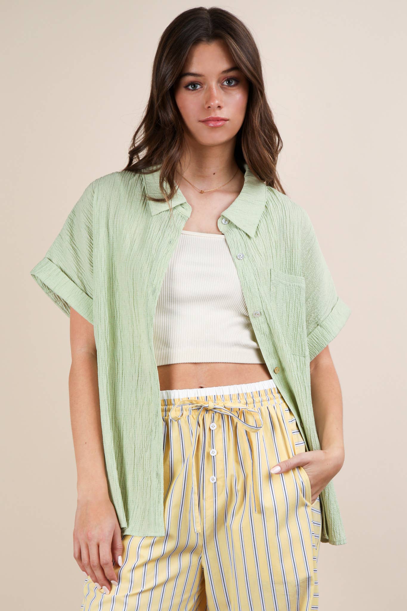 Oversized Dolman Sleeve Crinkled Woven Shirt Top