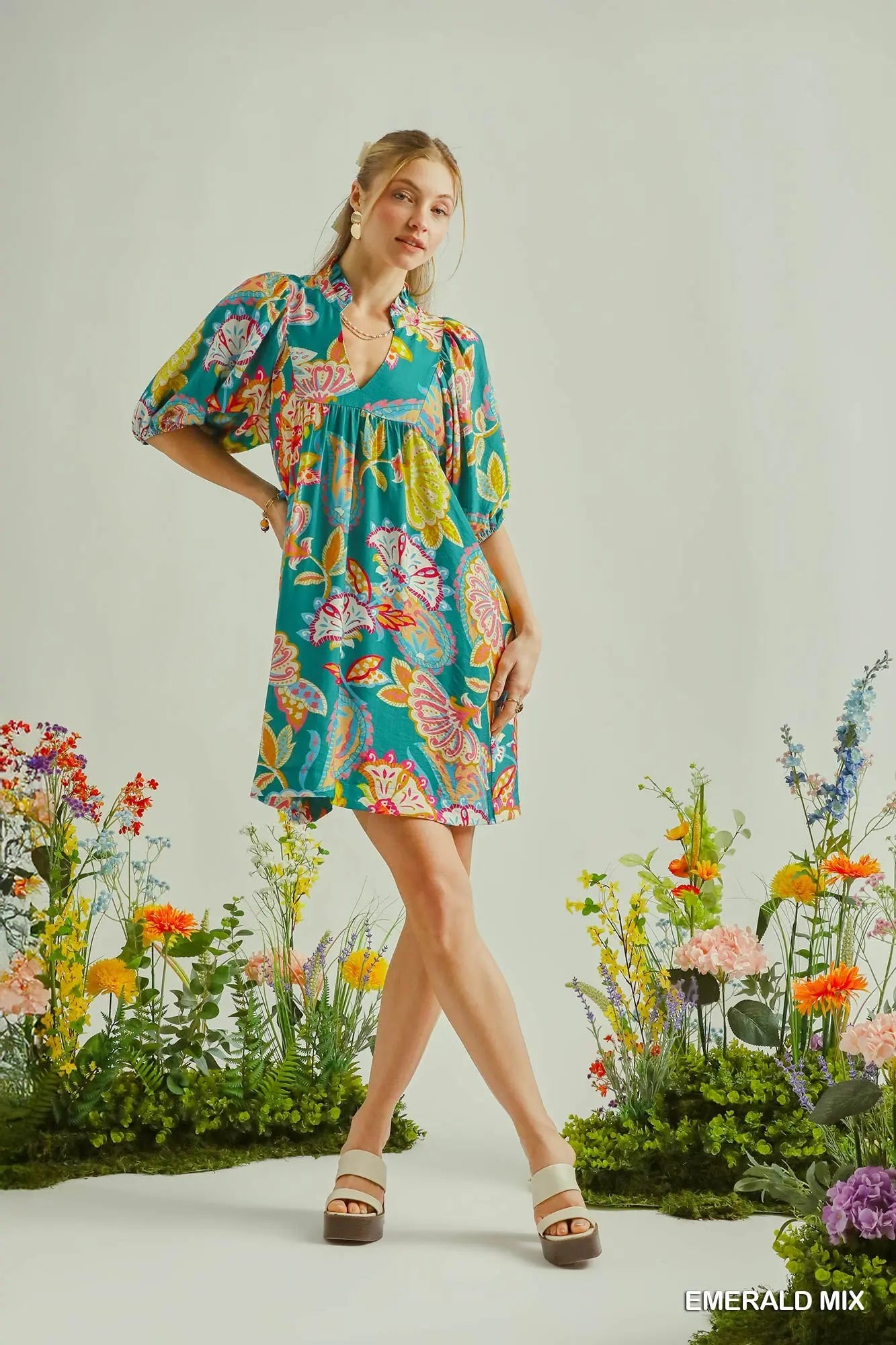 Abstract Puff Sleeve Dress