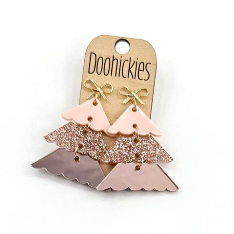 Doohickies Bow Pink 3 Tier Dangle Christmas Tree Earrings