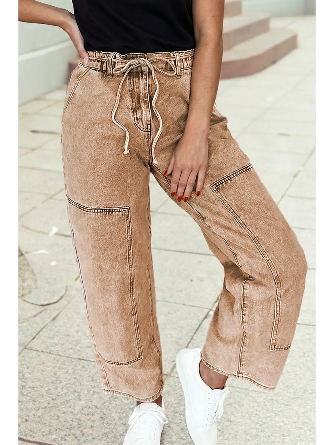 Acid Wash Barrell Fit Denim Smoke Pants