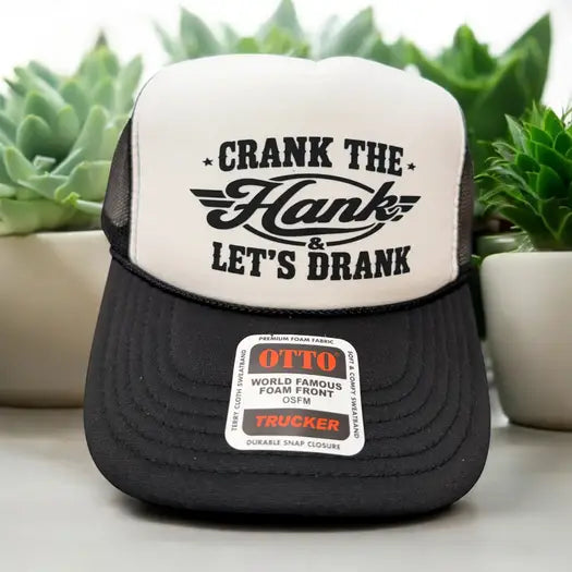 Crank The Hank Black & White Trucker Hat