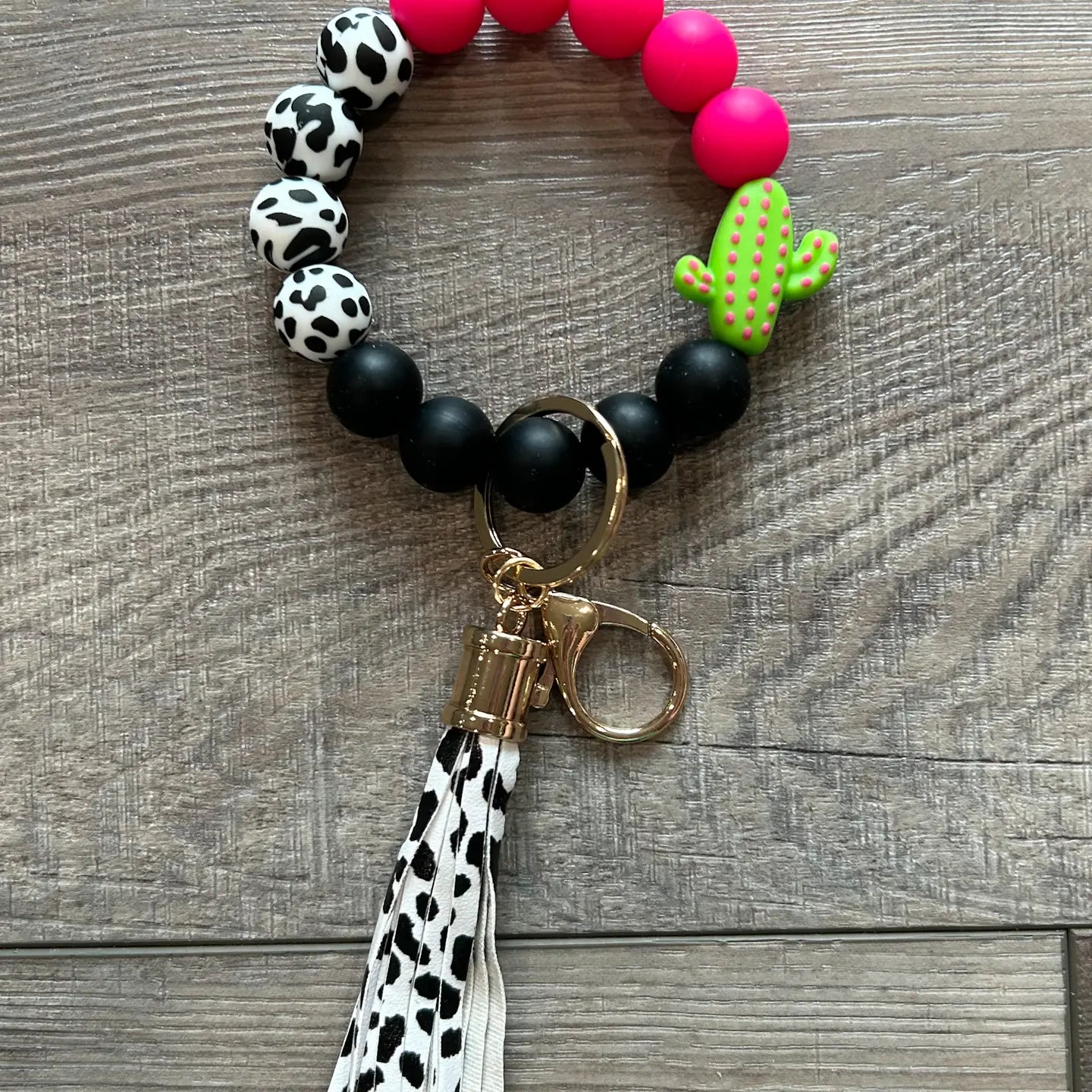 Pink & Black Cactus Silicone Keychain Wristlet