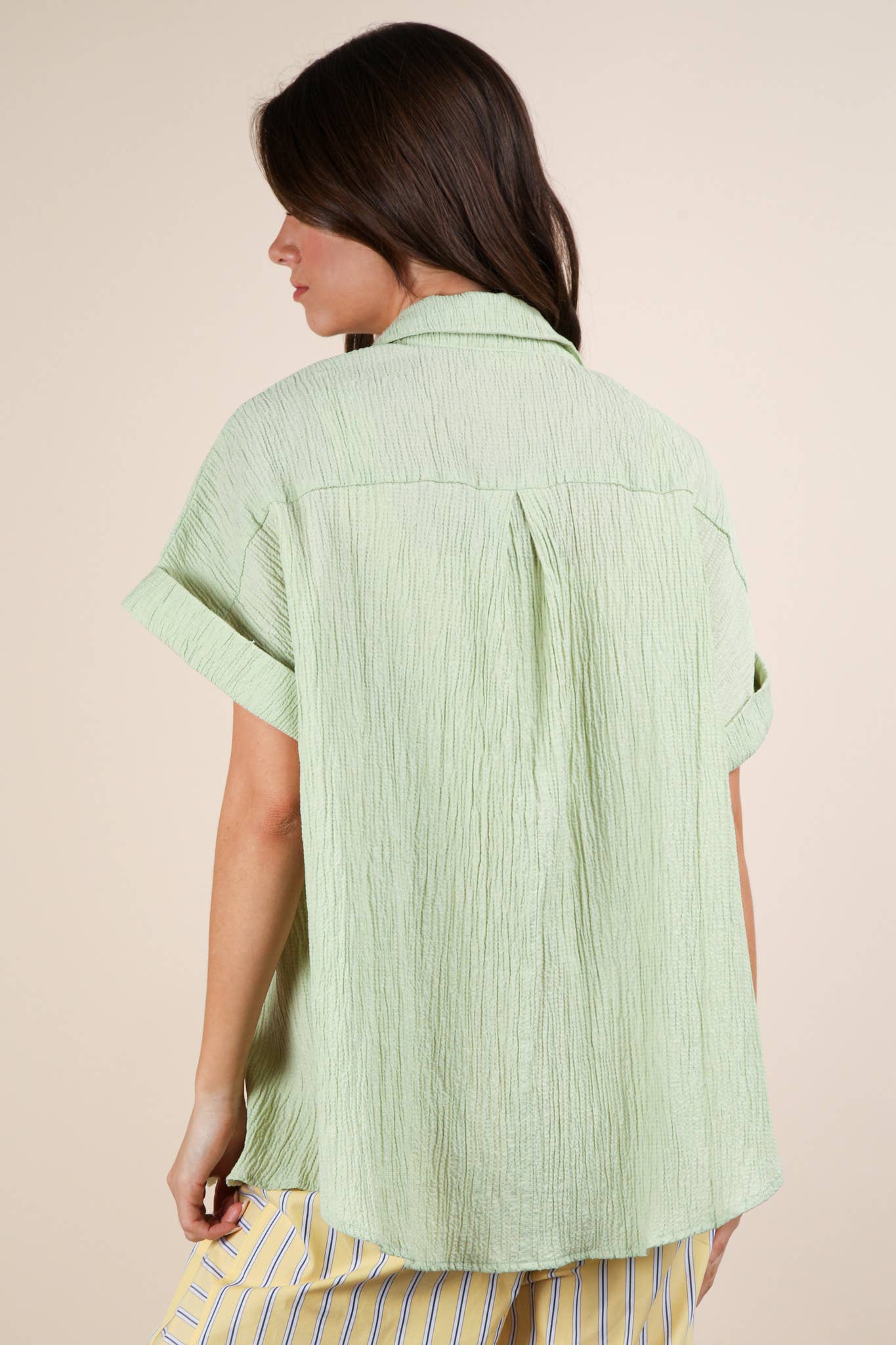 Oversized Dolman Sleeve Crinkled Woven Shirt Top