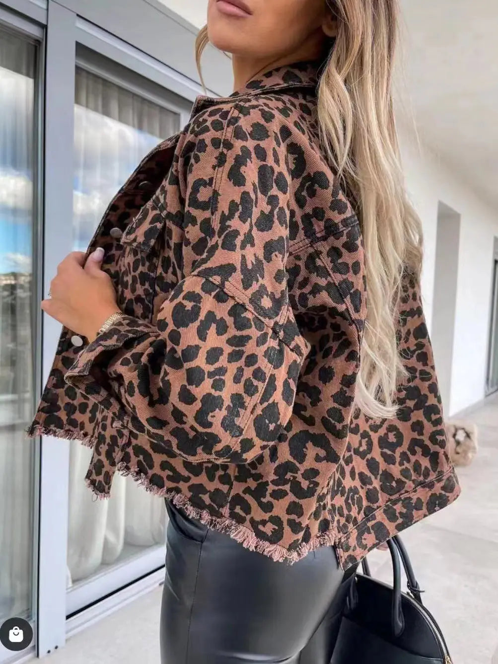 Long Sleeve Leopard Print Daily Denim Jacket