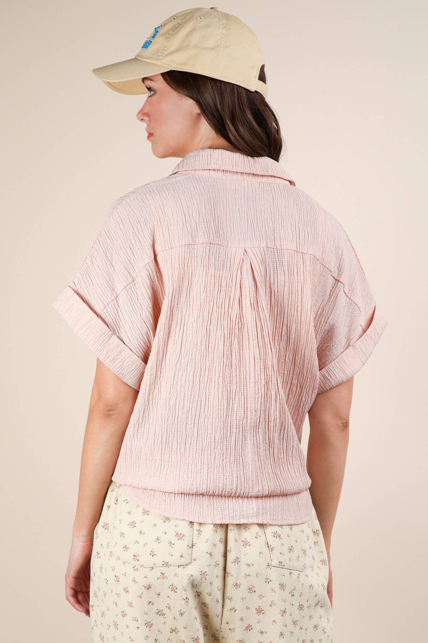 Oversized Dolman Sleeve Crinkled Woven Shirt Top