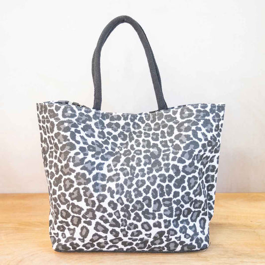 Mia Leopard Tote   White/Black   20x14x6