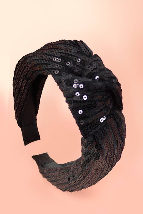 SEQUIN STRIPE EMBELLISHED KNOT HEADBAND