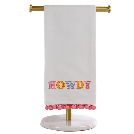 Howdy Friends Pom Pom Hand Towel White/Multi 20x28