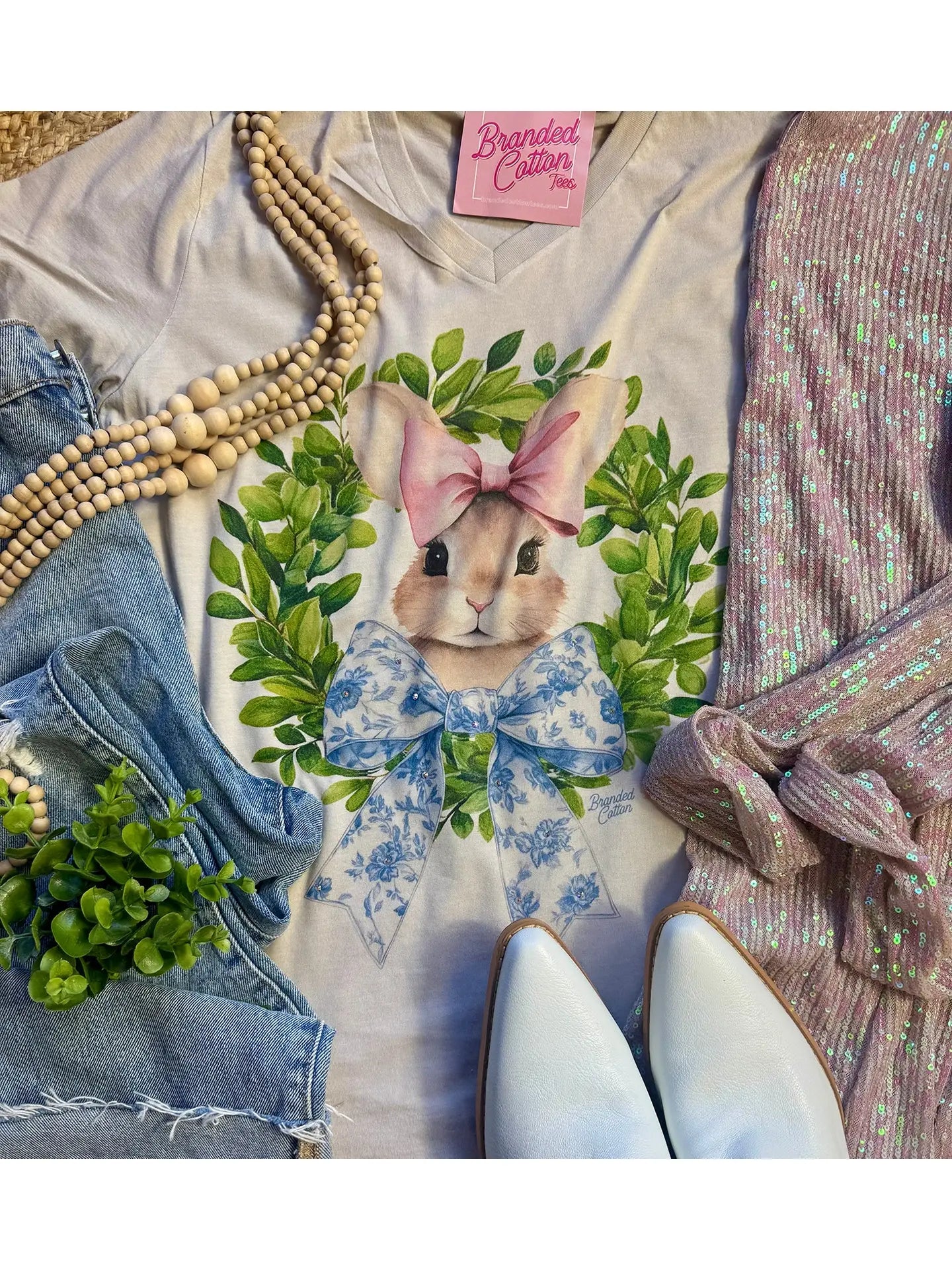 Bunny Bow Wreath Tee
