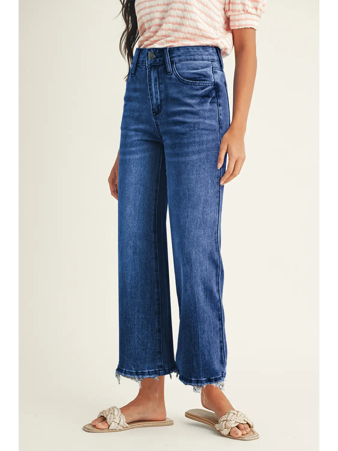 Mineral Wash Raw Hem Sail Blue Flared Jeans