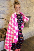 Pink Checkered Throw Blanket