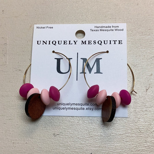 UM 5 Bead Hoop Earrings