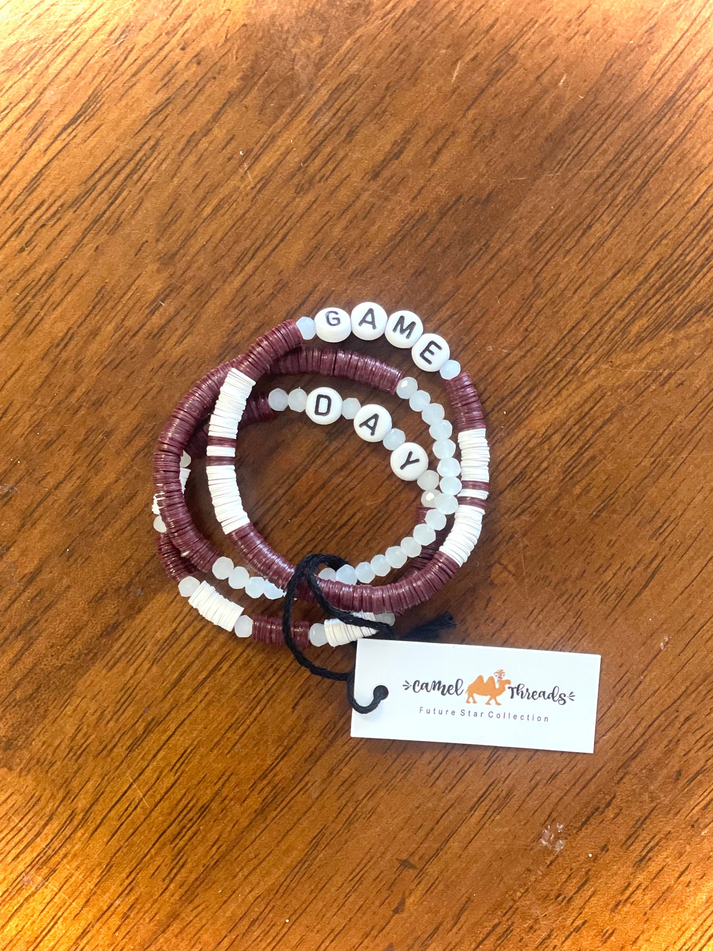 Maroon & White Game Day Beaded Bracelets YOUTH
