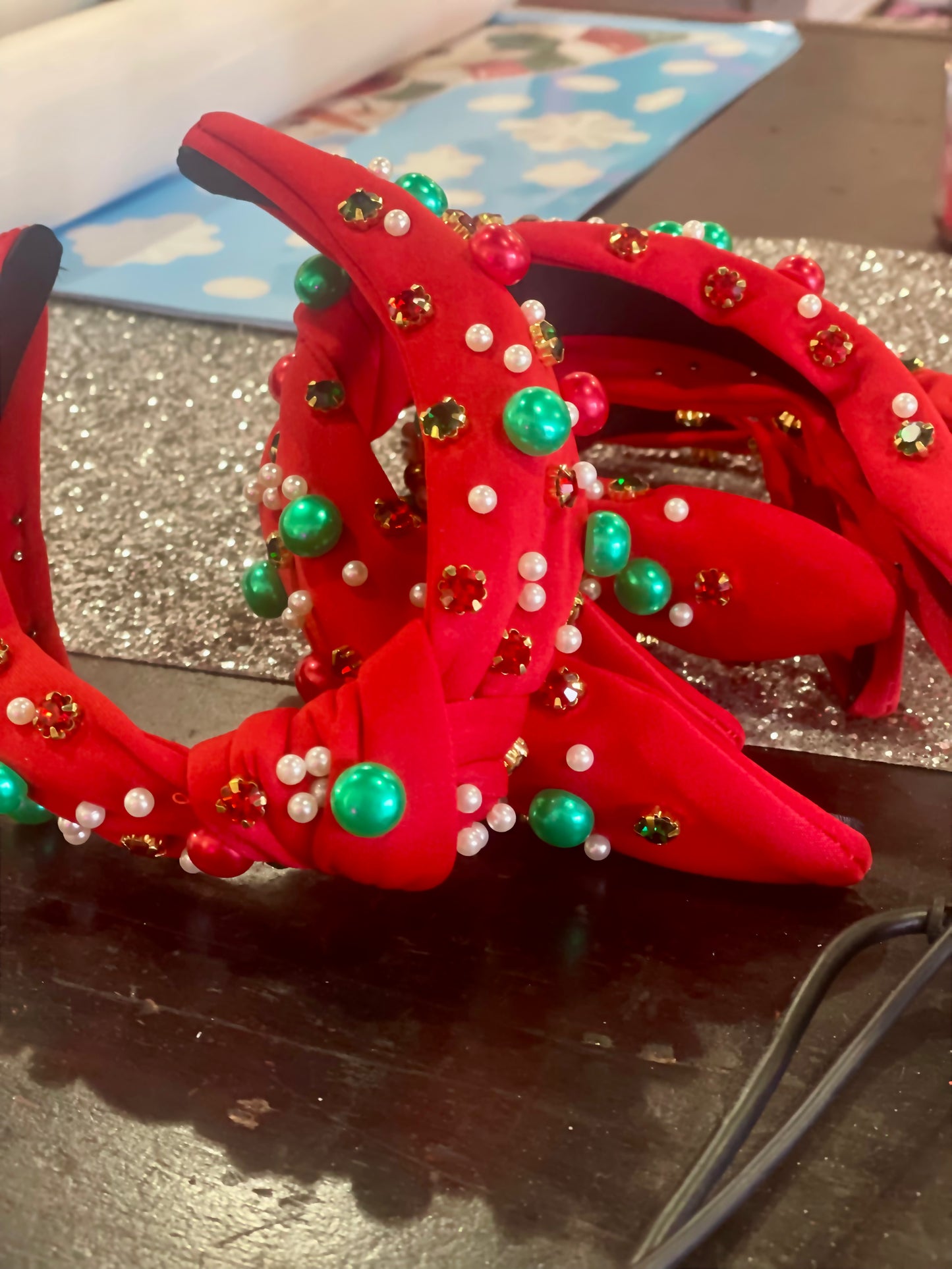 Pearl & Beaded Red Christmas Headband