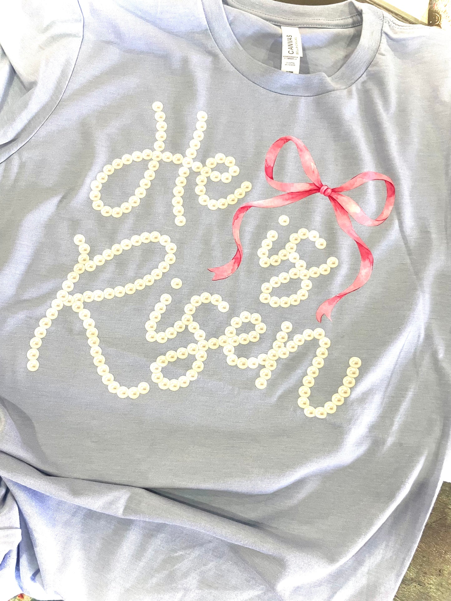 He Is Risen Pearl Bow Tee