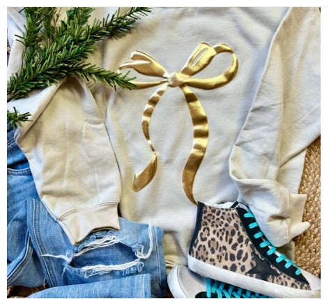 Girly Gold Bow Holiday Sweatshirt