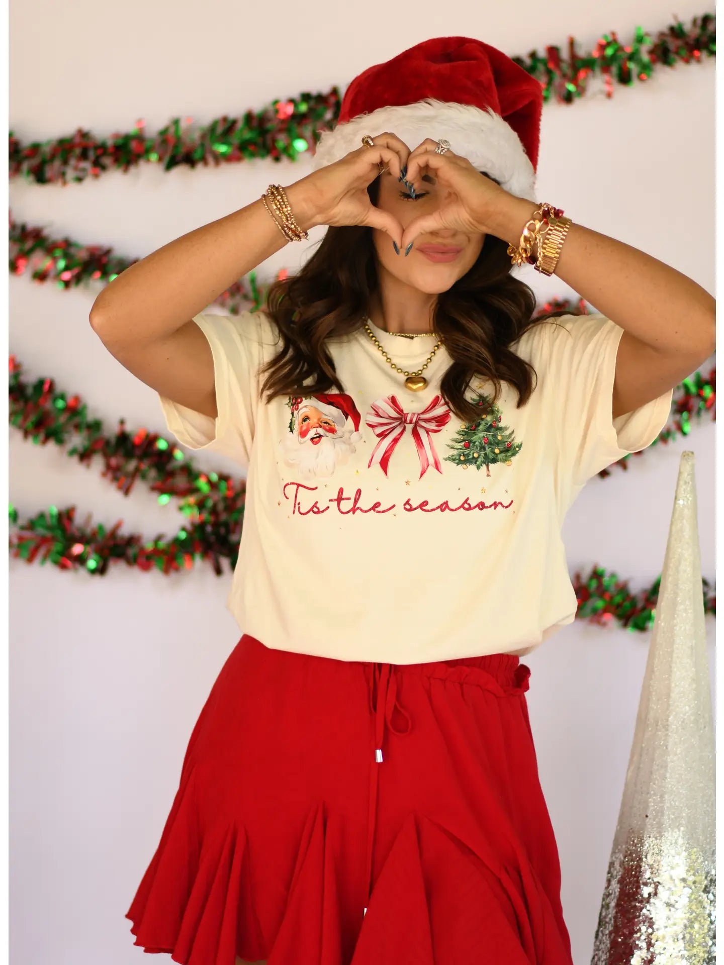 Tis The Season Santa Bow Tree Tee