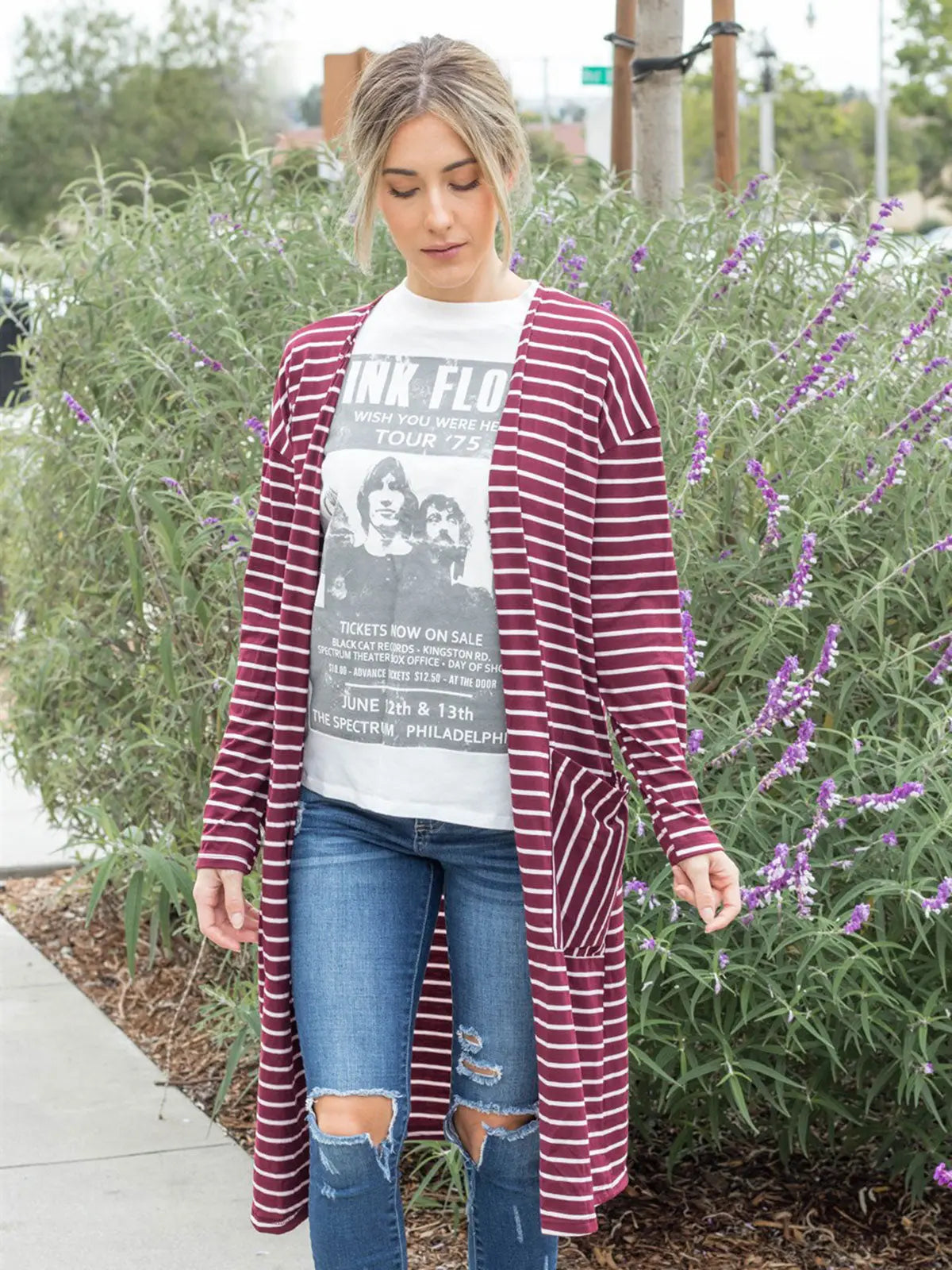 The Striped Leah Cardigan Burgundy