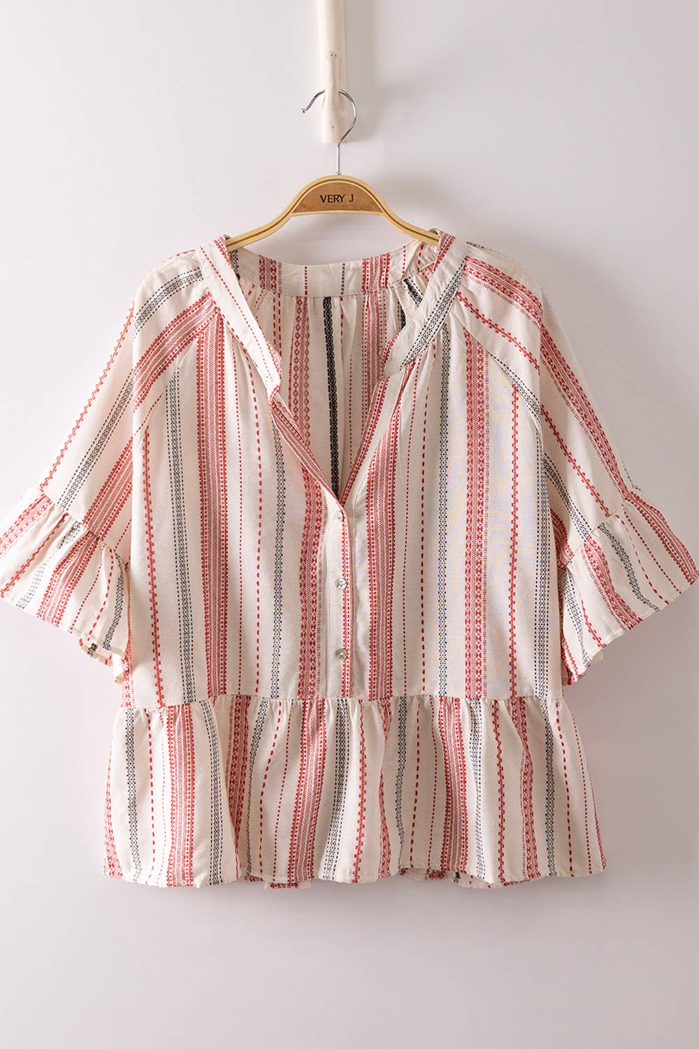 Striped Half Bell Sleeve Blouse Top