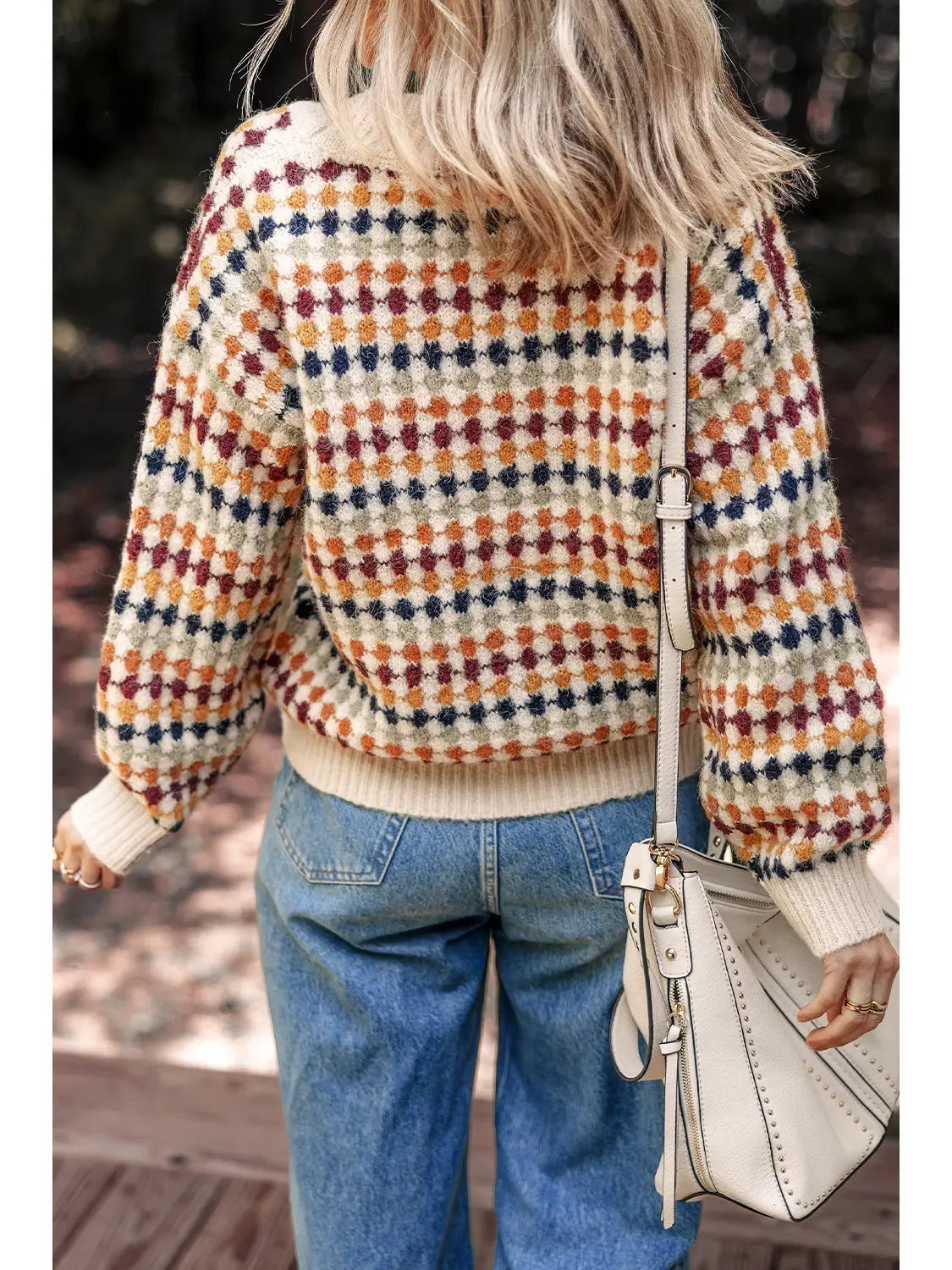 Dotty Pattern Knit Button Front V Neck Sweater Cardigan