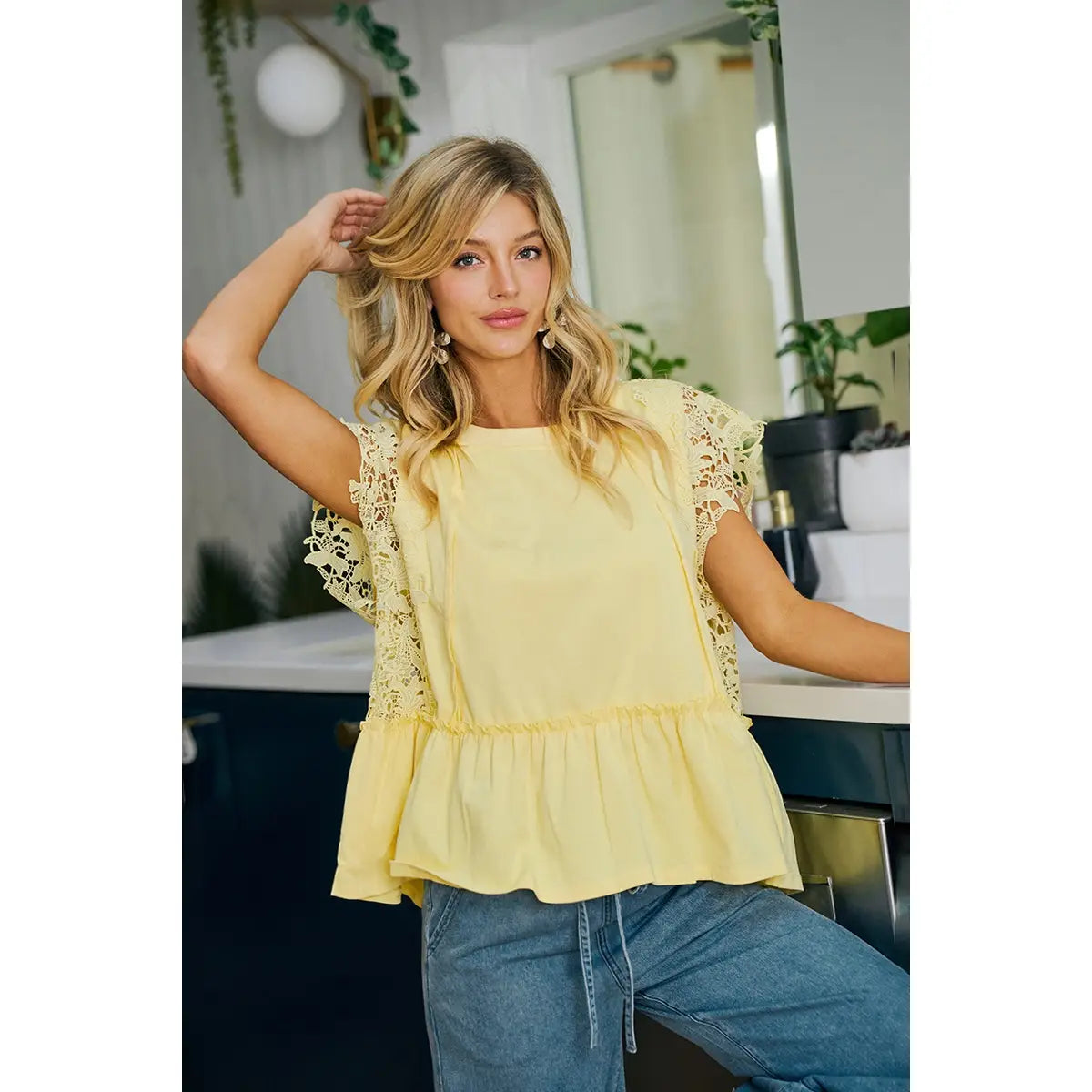 Sunny Yellow Jersey Lace Top