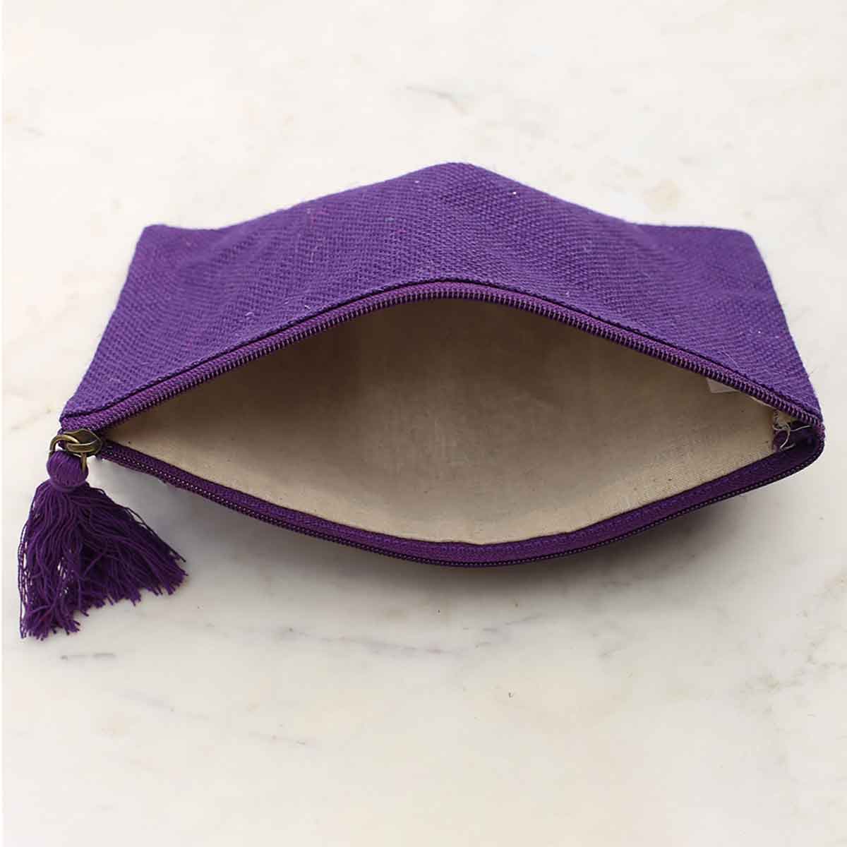 Jute Cosmetic Bag   Purple   10x6