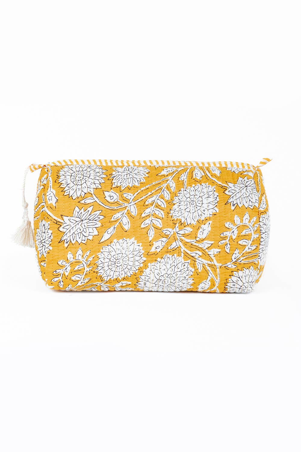 Yellow Floral print Quilted Cotton Toiletry Bag Set