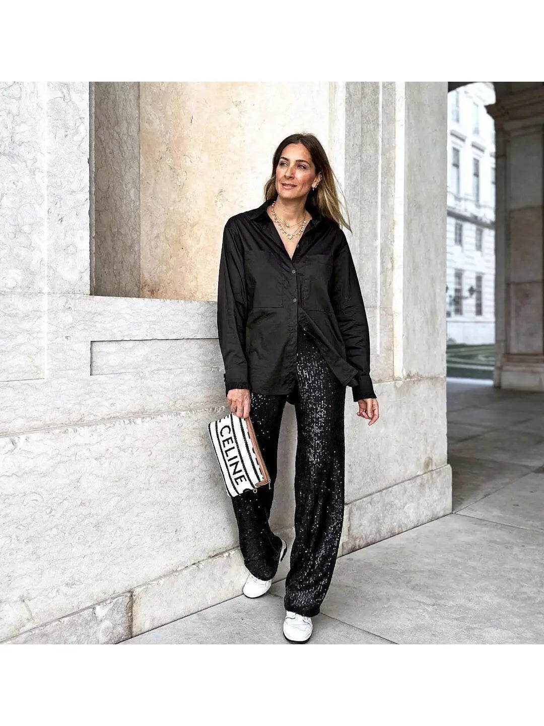 Black Glitter Sequin Long Pants