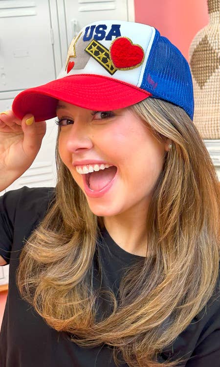 Patriotic Star Patch Trucker Hat: Red/White/Royal