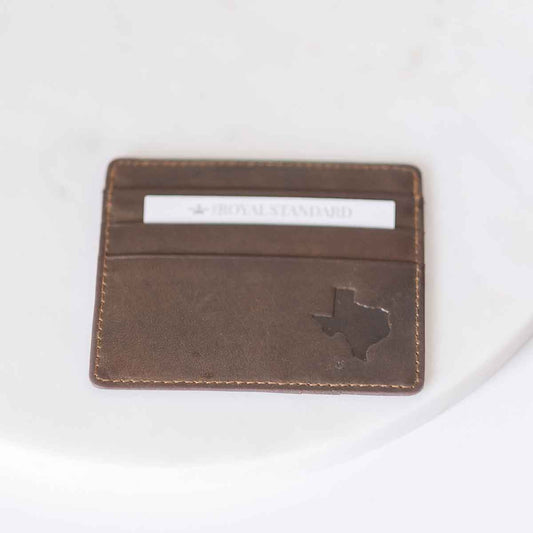 Texas Leather Embossed Slim Wallet   Dark Brown   3.5x4