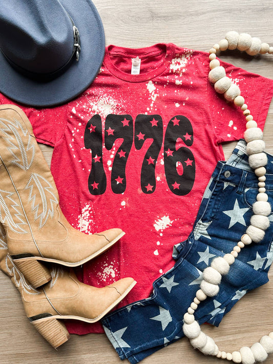 1776 Patriotic Bleached Red Graphic Tee