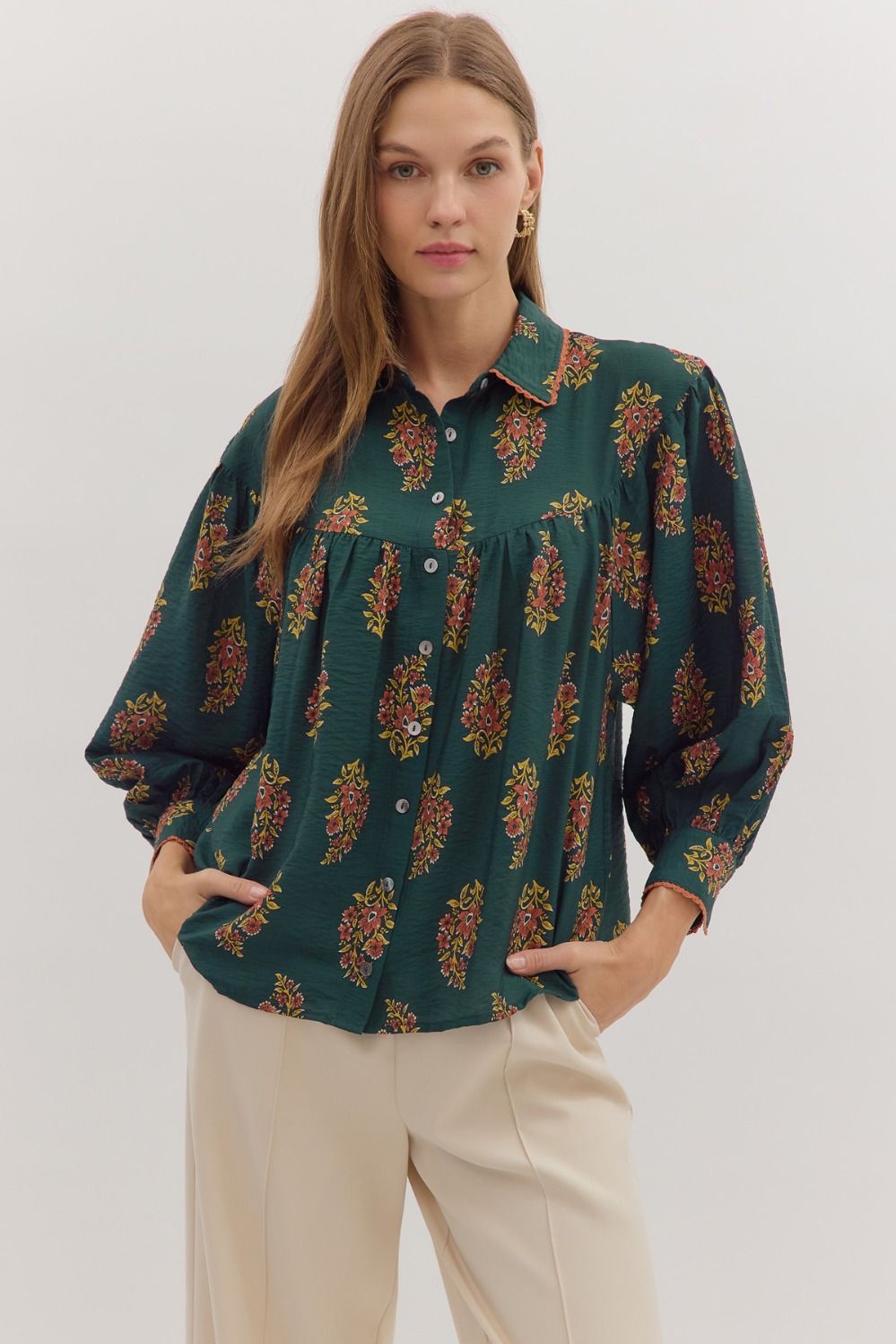 Entro Floral Print Green Top