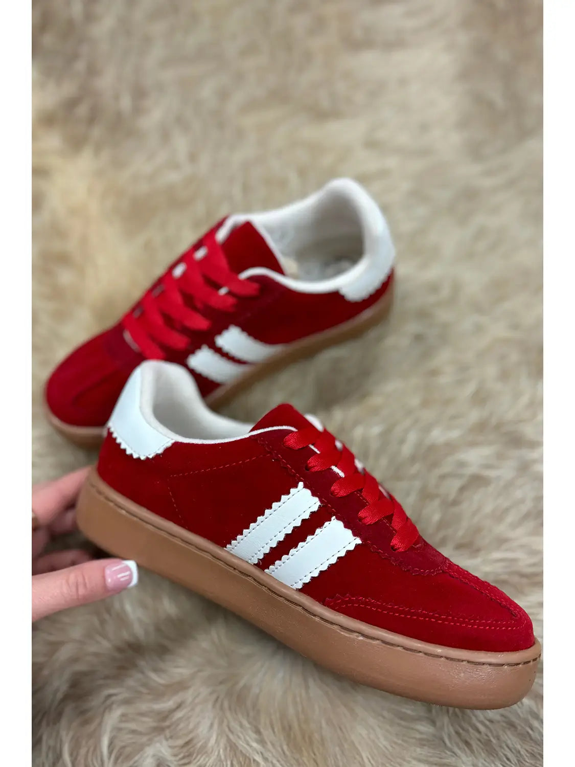 Vintage Striped Patchwork Red Sneakers