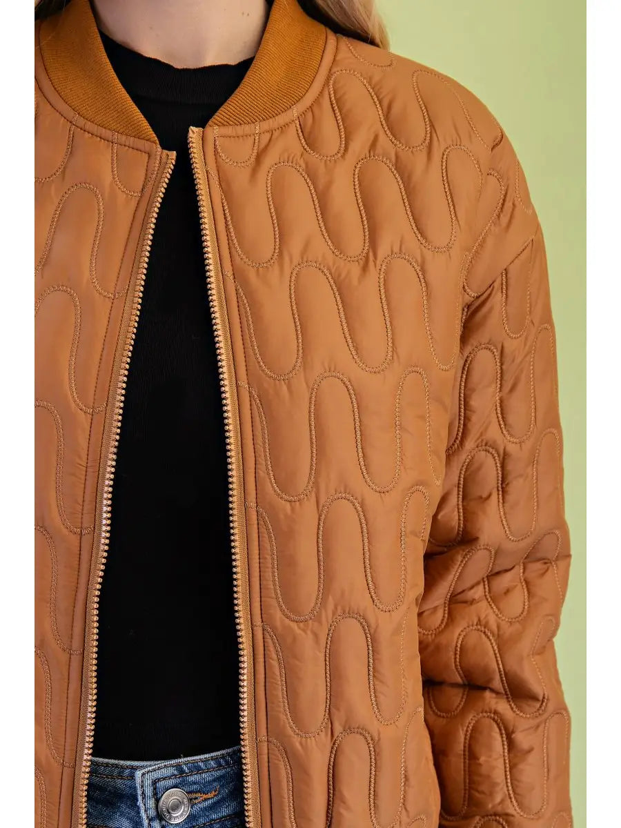 Quilted Puffer Walnut Bomber Jacket